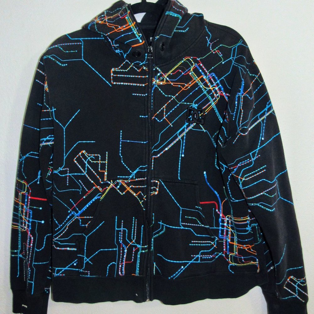 Limited Edition DC Shoes Full Zip Hoodie - Subway Grid Print - Size Small